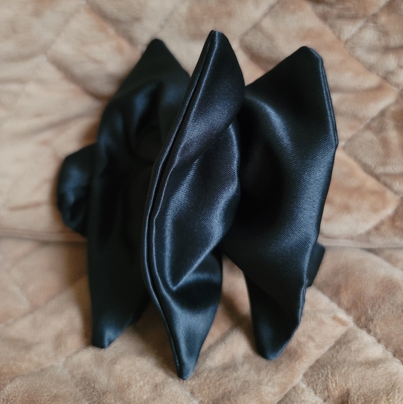 OVERSIZE Handmade Black Satin 100% Silk Big Double Bow Tie Tuxedoe Suit LUXURY - Picture 5 of 7